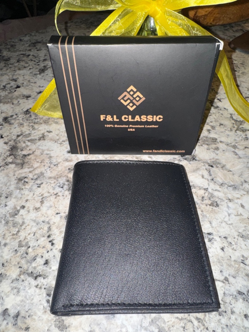 F&L Classic Black Leather Bifold Wallet